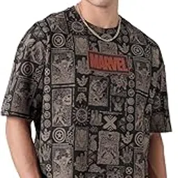 the souled store Marvel: Captain America Men and Boys Short Sleeves Round Neck Black Graphic Printed Cotton Oversized T-Shirts-picture-44