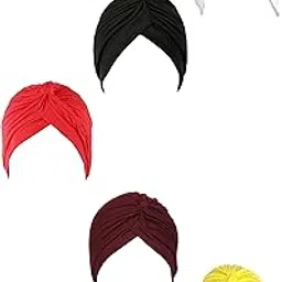 bismaadh Solid Pleated Polyester Soft Stretchable Pre-Tied Twist Knot Bonnet Turban Headwear Sleeping Cap for Women Pack of � 5 image 1