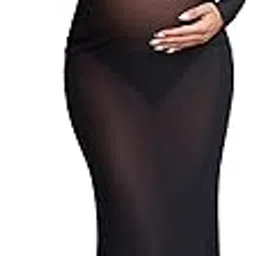bhome Maternity Photoshoot Dress Long Sleeve Sheer Mesh Maternity Maxi Gown Babyshower-picture-32
