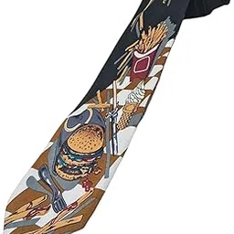Denmarc Italian silk, Fun Food Lover's Novelty Necktie, Black With Burger and Ice Cream Print Design, Classic Men's Fashion Accessory for party dress, gifting-image-3