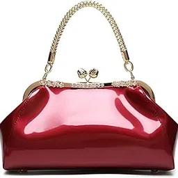 syga Women's Glossy Patent Handbag Kiss Lock Purse Top Handle Handbag Suitable Gift for a festival,occasion,Birthday(BURGUNDY)-picture-11