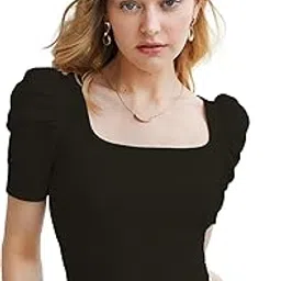 shasmi Women's Square Neck Short Puff Sleeve Ruched Bust Solid Regular Fit Tops For Women/Regular Fit Tops For Girls (Shree Regular Fit Top 27)-picture-53