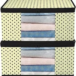 AMAK INC Non Woven Foldable Saree Covers Bag, Clothes Storage Bags, Wardrobe Organizer With Transparent Window & Zip For Lehenga, Suit, Dress,& Accessories, Pack of 2 Cream,006-picture-11