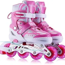 ixora Inline Pink Skates with PU Flashing Wheel Aluminum Body in-Line Skates,LED Flash Light with Adjustable Length Kids Skating Shoes Multicolor (Pink)-image-8