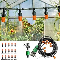 JERN Micro Drip Irrigation Kit Adjustable Nozzle Automatic Watering Kits Garden Drip System Plant Watering System for Lawn Mist Cooling System Water Misting Spray (15 M Pipe + 15 Nozzles)-image-85