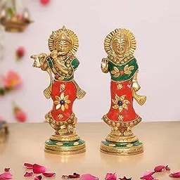 AONA Brass Radha Krishna Idol Statue Krishna Playing his Flute for Home Temple, Living Room Decor, Janmashtami,Housewarming Gift, Spiritual Gift (Height 5.5 Inch)-image-56