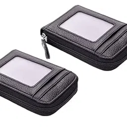 maestra Exclusive Zipped Pure Leather 12 Slot Case ATM 15 Card Debit/Credit Card Holder(Set of 2, Black)-picture-18