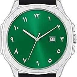 Arabic Numeral Minimalist Watch, Green Dial, Black Silicone Band, Date Display, Stainless Steel Silver Case for Men-picture-16