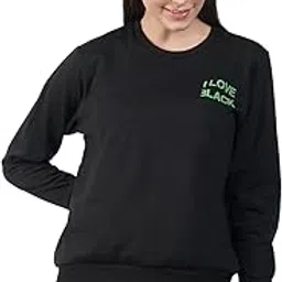 dodi Women Fleece Round Neck Love Black Printed Sweatshirt for Women Winter Wear Casual Sweatshirt for Women-picture-15