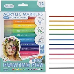 TLISMI Body Painting Acrylic Markers Set for Rock, Glass, Paper & Wood | Non-Toxic, Water-Based Bright Temporary Tattoo Art Pen | Colorful Skin Face Paint Kit for Teen Girls and Boys (Pack of 12)-picture-24