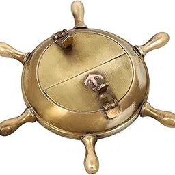Pink Peony Brass Antique Nautical Wheel Design Ashtray for Couple Beautiful Design Handmade Best Gifts Ideas 5 Inch-image-2