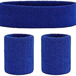 AASHIE N HOME'S Gym Wristband & Headband Combo for Men and Women - Sports Wristband & Headband for Workout & Running, Breathable, Non-Slip Sweat Head Bands for Long Hair (Blue)-image-58