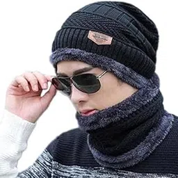 b&b-buttons & bows Buttons & Bows Knitted Winter Cap & Neck Scarf with fleece, Unisex Beanie Cap with Neck Warmer for Men & Women, warm neck and cap set-picture-22