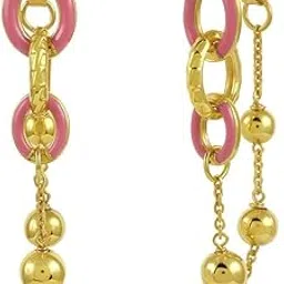 Studio 925 Sterling Silver Earrings | Mankai Chain Link Earrings with 14kt Gold Plating & Pink Enamel | Elegant Jewellery Gift for Women | Anti-Tarnish Long-Lasting Shine-image-28