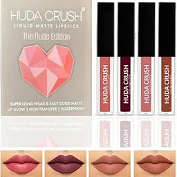 HUDACRUSH Pack Of 4 Pcs - Huda Crush Waterproof Beauty Mini Edition Liquid Matte Lipstick Set Long Lasting Multi Shades Lip Color Combo For Girls Daily Use Lipstick Natural Shade (Nude Edition)-picture-12