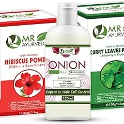 MR Ayurveda Onion Shampoo, Hibiscus Flower Powder and Curry Leaves Powder - Set of 3 (320 Grams)-picture-29