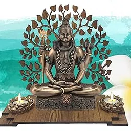 SN Handicrafts Polyresin Shiv ji Murti Lord Shiva Statue for Pooja Room -with Wooden Bodhi Tree and 2 Tealight Candle Holder for Living Room Home Décor and Gifts 1set-picture-24