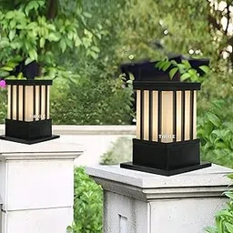 RBSK Metal and Glass Gate Light Waterproof Pillar Lamp Outdoor Decor Garden Lighting Pole Mount Exterior Fixture for Home Entrance Patio Compound Boundary (Bulb Not Included) (Jail) (Pack of 2)-picture-29