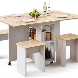 TEKAVO Zydra Foldable Dining Table with 4 Chairs I 4 Seater Dinning Table I Folding Dinning Table with 6 Wheels I White & Mile Oak I (120L x 80W x 80H CM) - DIY.-picture-28