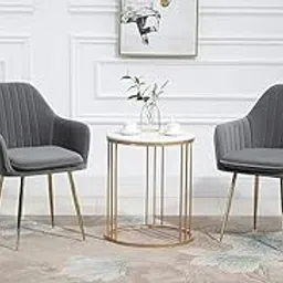 BAWARI Grey Velvet Chair for Home | Modern Accent Armchair in Soft Velvet Fabric with Golden Legs | Set of 2 Premium Accent Chair for Living Room Bedroom Restaurent | Grey, 2 pc-image-6