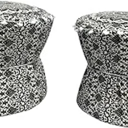 MUDACRAFT Handmade Black & Grey Boho Pouf Ottoman Cover Round Footstool with Mandala Print Cotton Pouffe Set of 2 Pieces Cover ONLY-image-6