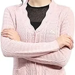 monte carlo Womens Self Design V Neck Wool Blend Cardigan Pink-picture-25