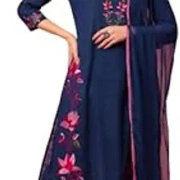 ethniflair Women Purple Floral Embroidered Pure Cotton Straight Kurta Trousers & Dupatta Set-picture-44