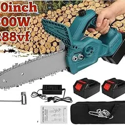Hetkrishi 48V Cordless Chainsaw Procut One Hand Lightweight Portable Battery Operated 10 inch Mini Chain Saw for Pruning Tree Branch Wood Cuttingn With 2 Pc Li-ion Chargable Batteries with charger-image-30