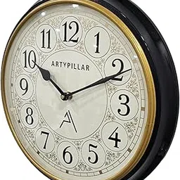 ARTYPILLAR MDF Wood Antique Decorative Numerical Dial Wall Clock with Golden Border Silent Quartz Analog Clock for Living Room Bedroom Office (12 Inch, Black and White)-picture-14