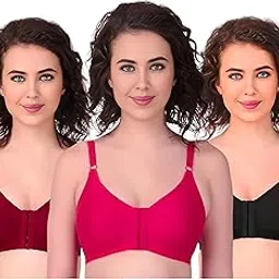 manchi fashion Front Hook Open Bra for Women & Girls | Non-Padded, Wire-Free, Full Coverage & Comfort | Easy Open & Heavy Bust | Cotton Hosiery | 32B-44B (Pack of 3)-picture-37