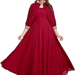 fusionic Girls Red Color Georgette MaxiMaxi Gown with Add On Sleeves - Large-picture-19