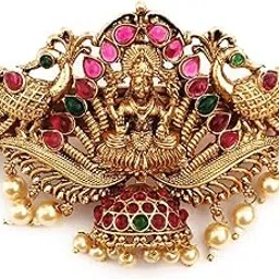 hair clips for women and girls latest antique gold color finish center clips with colorful stones (pack of 1) traditional back clips hair pins image 1