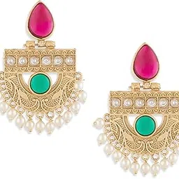 zaveri pearls Rani Pink & Green Stones Embellished Ethnic Drop Earring For Women-ZPFK18907-picture-13