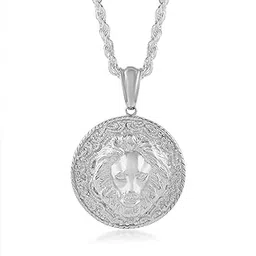 memoir Brass Anti tarnish Silver plated Big round thick Solid Lion pendant Fashion Jewelelry Men (PCRX2902)-picture-31