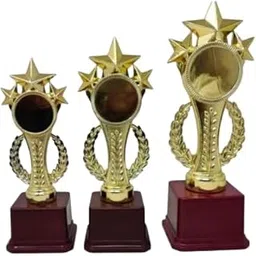 Trophy Master Top Three Star Combo 1st,2nd,3rd Trophies for Winners appreciations Events Awards for Teachers Students School College Offices(Golden - 11",9",8")-image-25
