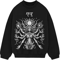 Gothic Sun Goddess Art Print Sweatshirt, Black Cotton Blend, Mystical Design-picture-41