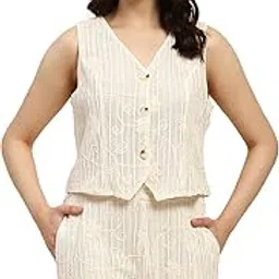 Cotton Knitted And Floral Embrodiery Regular Fit Waist Coat For Women-image-40