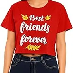 hangout hub Women Crop Top T-Shirts |Friends|Best Friends Forever Printed Tshirts| Double Weaved|Shrink Free Tees | Casual T Shirt for Woman Ladies Girls|Round Neck|Pack of 1-picture-33