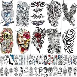 HASTHIP® 42 Sheets Waterproof Skull Variety Eagle Temporary, Assorted Tattos Sticker for Men & Women Body Art-picture-21