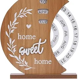 OFIFO® Wooden Perpetual Calendar Desk Decor, Vintage Rotating Day Date Month Display, Rustic Table Ornament For Office Home Study Gift (Moon Style)-image-21