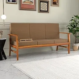 GADWAL FURNITURE Solid Sheesham Wood 3 Seater Sofa Set | Three Seater Sofa Chairs For Living Room | Elegant Arm Chair With Cushion Seat Wooden Sofa Set 3 Seater For Home (Honey Finish, Cream 3 Seater)-image-6
