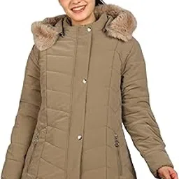 ellipse Women's Winter Jacket with Detachable Hood & Faux Fur | Nylon Puffer Jacket with 3 Pockets | Warm Upto -20°C to 10°C | Regular Length-picture-19
