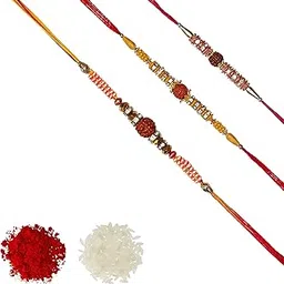 aheli Pack of 3 Rakhi for Men with Roli Chawal Tilak - Rudraksha Crystal AD Ring (R3P11)-picture-19