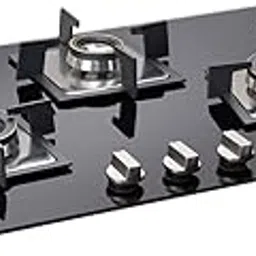 Glen 3 Burner Built in Glass Gas Hob with Double Ring Forged Brass Burners, Auto Ignition, Black (1073 SQ DB) image 1