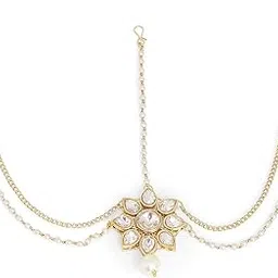 Jewellery Gold Tone Kundan and Pearls Floral Traditional Maangtikka/Matha Patti/SheeshPhool For Women & Girls Stylish Latest (DDP4_Z3)- For Women & Girls Stylish Latest-image-33