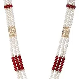 anuradha Art Jewellery Beautiful Three Layer Red Colour Pearl Necklace Jewellery for Groom Dulha Moti Mala Haar for Men.-picture-37