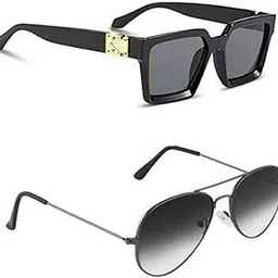 Sunwear Unisex Oversized Square And Aviator Black Sunglasses for Men And Women-picture-49