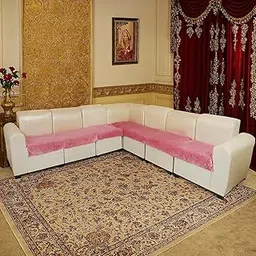 A.P HANDLOOM Velvet Quilted L-Shape 7 Seater (4+3) Universal Sofa Protector – Premium Non-Slip Fit Machine Washable Couch Mat for L-Shaped Sofa Set in Living Room (Pink, 2pc Set 23x27 & 90x27)-picture-10
