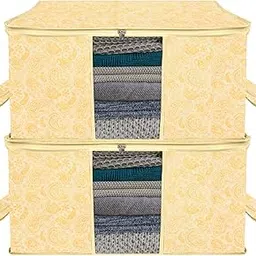 Kuber Industries Underbed Storage Bag | Carry-Design Blanket Cover with Clear Window | Zipper Closure & Handle Cloth Organizer | Large | Pack of 2 | Yellow-picture-41
