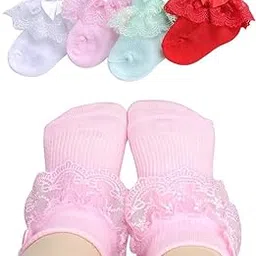 cuteably Frill Lace Socks for Baby Girls, Newborn/Infant/Toddlers, Assorted Colours-picture-28